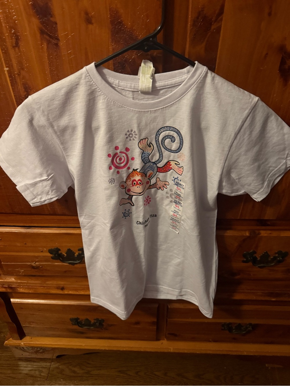 Bought in Mexico White Kids T-Shirt  Size Large with Colorful Monkey Graphic